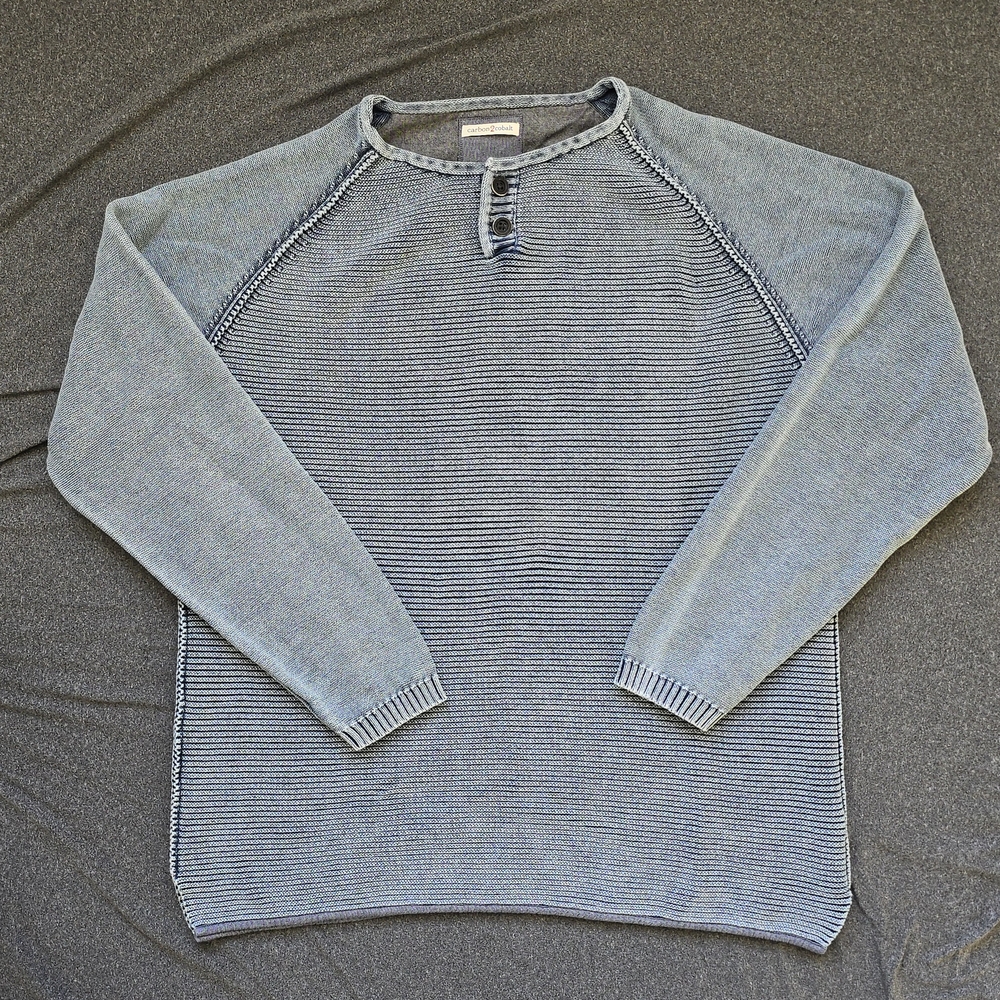 Carbon 2 Cobalt Waterman Sweater Men's Size XL Blue Henley Ribbed Heavyweight